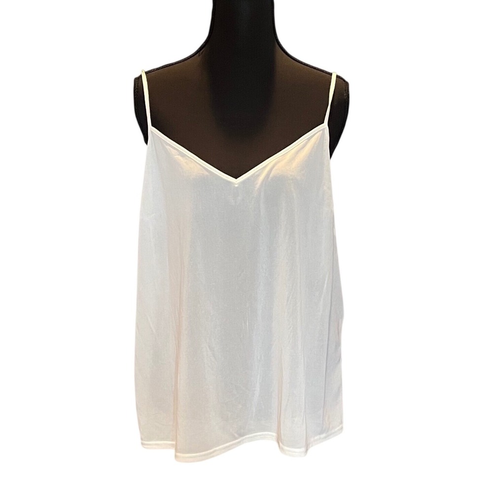 Anne Klein Womens White Sheer V-Neck Spaghetti Strap Camisole Top Size L NEW